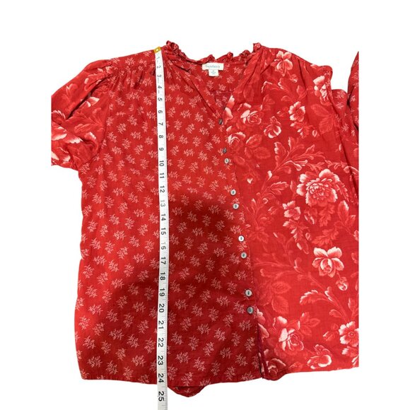 Sundance Womens Top Red Floral Button-Up Boho Blouse Long Sleeve Cotton Size M - Picture 6 of 7